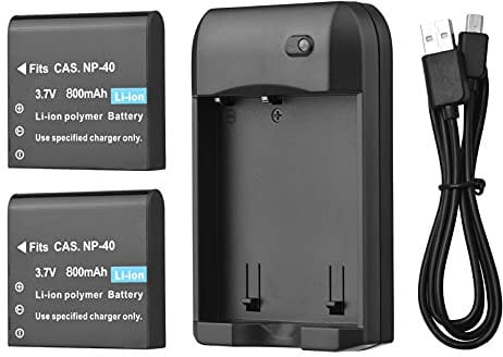 SHUAIGUO NP-40 Battery Charger with LED Indicator Light + 2pcs NP-40 Batteries 3.7V 800mAh with USB Charging Cable