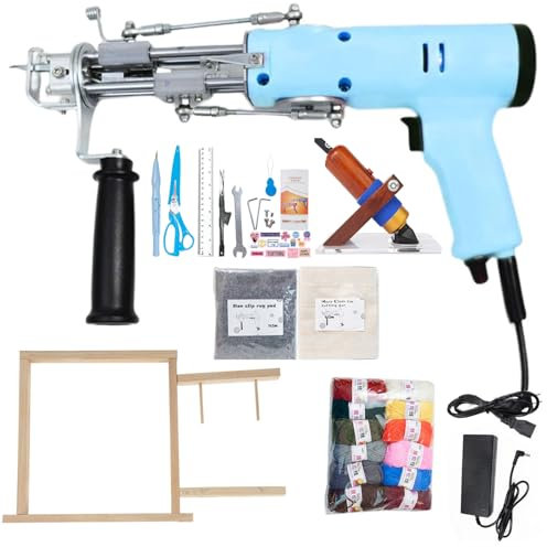 Tuftingpistole, Starter-Set, ideales Teppichherstellungs-Set für Anfänger mit hoher Geschwindigkeit von 5–40 Stichen/Sekunden, 2-in-1 Schnittschlaufen-Florteppich-Tuftingpistole, inklusive