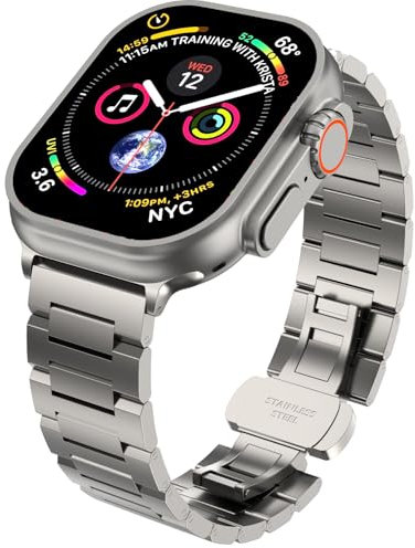 Correa compatible con Apple Watch Ultra/Ultra 2, recambio metal para iWatch 10 9 8 7 6 5 4 3 2 1 SE Series Correa ajustable para 49mm 46mm 45mm 44mm 42mm Apple Watch Hombre, titanio