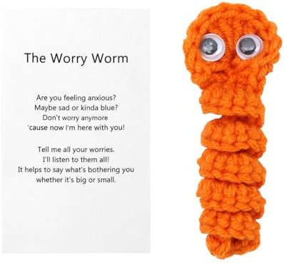 Handgefertigter gehäkelter Sorgenwurm, Stressabbau, emotionale Unterstützung, Sorgenwürmer mit Karte, kreativer niedlicher Häkel-Wurm, geistige Gesundheit, Ermutigung, positives Geschenk für beste