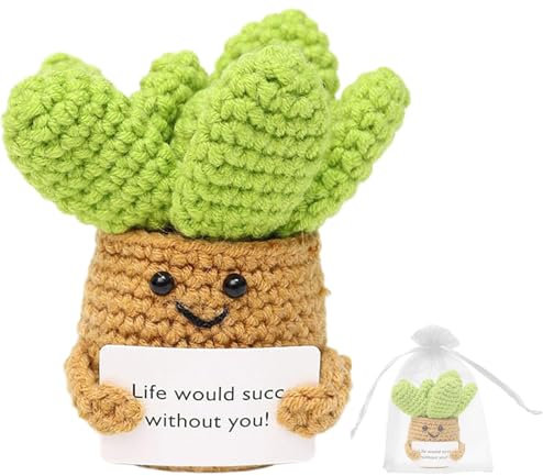 wimony Cactus Crochet Gifts,Positive Handmade Knitted Potted Plants,Emotional Support Toy Plush Cactus Crochet Doll and Positive Card,Creative Potted Plant Gift for Home Office Desk Party Decoration