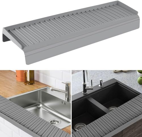 Silicona Protector Fregadero Cocina, 50,8x10,5x5cm Protector de Borde de Fregadero Gris Protector Contra Salpicaduras de Fregadero de Cocina para Fregadero de Bañera Fregadero de Cocina