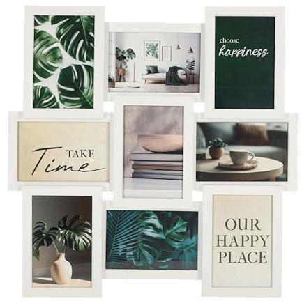Wackadoo Bilderrahmen Collage Weiß 10x15 cm 9 Fotos Hergestellt in EU FSC Holz aus MDF Fotorahmen Galerierahmen mit Glasscheibe familie mehrere bilder picture frame