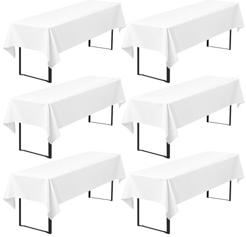 6er-Pack Biertisch Tischdecke, weiße Biertischdecke, 260 x 110 cm, Bierzeltdecke, strapazierfähige Polyester-Tischdecke, waschbare Tischdecke für Gartenparty, Geburtstagsfeier oder Grillparty (weiß)