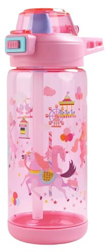 MHwan Kids Water Bottles, 600ml Robust and Shatterproof, Leakproof Water Bottle Kids with Straw, BPA-Free, Beautiful Boys Girls Water Bottles for School Travel, Portable Opening