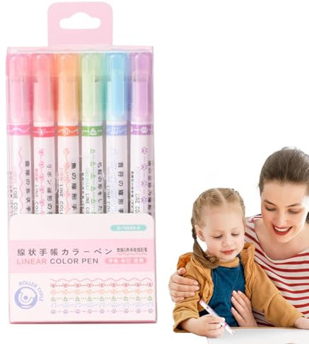 Nuyhgtr Curve Highlighter Pen Set, 6 Unique Shaped Marker Highlighters, Creative Curve Pens for Writing, Drawing, Card-Decorating, and Coloring Books, Smooth Ink, 13.5x1x1cm