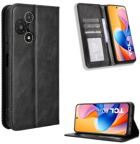 COMAKU Coque TCL 60 R 5G, Etui Portefeuille, Housse Folio en Cuir de Protection pour TCL 60 R 5G - Noir