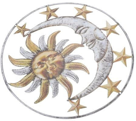 MAGICLULU Sonne Mond Wanddekoration aus Personalisiertes Ornament für Garten Flur Handgefertigter Wandanhänger Lebendige Farben Außen und Innendekoration