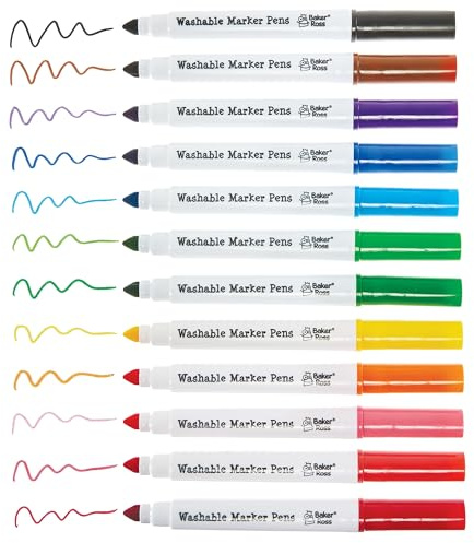 Baker Ross FN513 Abwaschbare Farbstifte – 12er-Pack, Filzstifte für Kinder