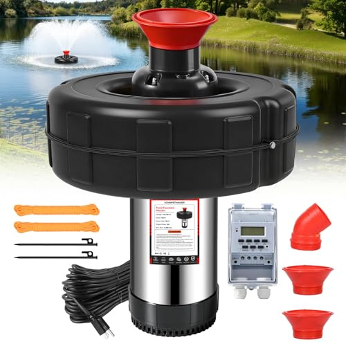 Pond Fountain Aerator, 1HP 15000GPH Floating Fountain Pump with Timer and 30M Cable, Stainless Steel Pond Jet System for Large Ponds and Outdoor Lakes