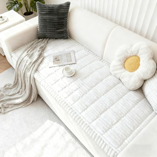 Capslpad Dicke Sofa überzug Waschbar Couch Überzug rutschfest 2 3 4 Sitzer Weiche Sofa Cover Sofabezug Sofaschoner für Wohnzimmer Couch Cover Möbelschutz Weich Haustiermatte (Weiß, 70x180cm)
