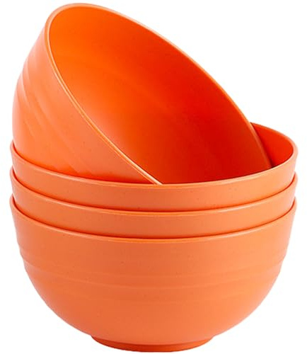 Unbreakable Cereal Bowls Set of 4, 24 oz Lightweight Plastic Salad Bowls | Dishwasher & Microwave Safe, Reusable Serving Bowl for Rice Noodle Soup Snack Salad Fruit, BPA Free (Orange)