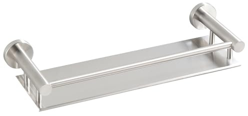 bgl Bathroom Shelf Wall Mounted Brush Nickel 40CM – Modern Rustproof Shower Storage Rack with Guard Rail, Space-Saving Bathroom Organiser for Shampoo