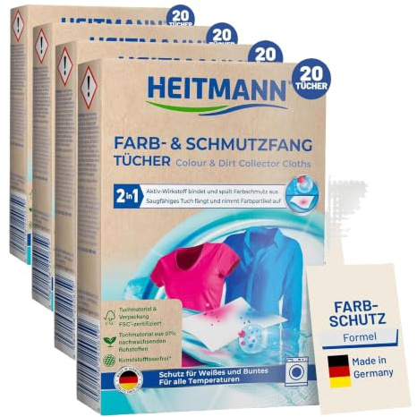 HEITMANN Farb- und Schmutzfangtücher, zweifach aktiver Wäscheschutz vor Verfärbungen und Vergrauungen, FSC-zertifiziert, ohne Kunststofffasern, 1x20 Stück (Packung mit 4)