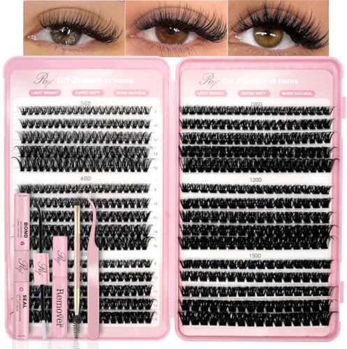Cluster Lashes Kit 580Pcs Individual Eyelashes Book Natural Eye Lashes Book with Glue and Remover 10-16mm Eyelash Clusters D Curl Volume DIY Eye Lashes Extension kit(50+60+80+120+150D)