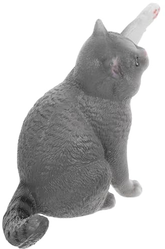 HOMSFOU Britisch Kurzhaar Katzenfigur Kleine Tisch Katzenstatue aus Kunststoff Graue Deko für Zuhause Büro und Kinderzimmer