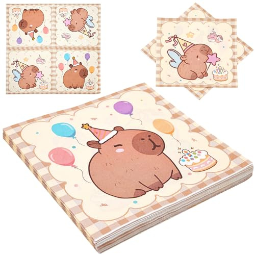 20 Stk Capybara Servietten, Niedlich Happy Birthday Servietten, Niedliche Karikatur Capybara, Tischdeko Geburtstag, Capybara Kinder Geburtstag Serviettens,Capybara Party Deko