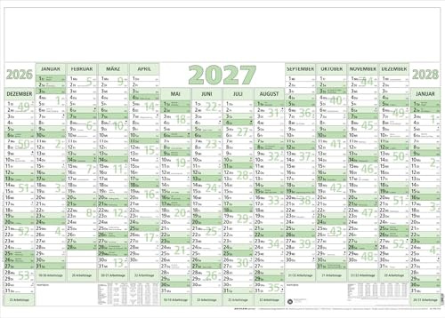 Plakatkalender 14 Mon Blauer Engel 80 stück plano 2027: Wandkalender groß 88 x 63 cm, 14 Monate auf 1 Seite inkl. Dez. 2026 & Jan. 2028, Recyclingpapier, nachhaltig, Ferien, Arbeitstage