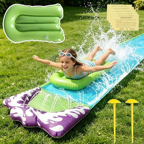 Nzkeuf Wasserrutsche,188in x 27in (480 x 70 cm) Wasserrutsche Garten für Kinder mit 1 Bodyboards, Wasserspielzeug Kinder für Sommer Garten Pool Outdoor (M)