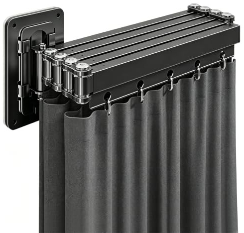 Asta per tenda da doccia senza fori, pieghevole in 5 posizioni, montaggio a parete, a forma di L/U, asta per tenda da doccia senza foratura, per angolo/vasca da bagno, pieghevole e salvaspazio (grigio