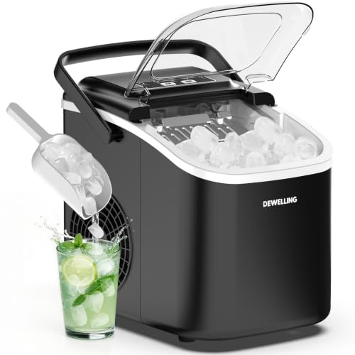 Machine à Glaçons – 8 glaçons en 6 minutes (12 kg/24 h), Auto-Nettoyante et Silencieuse, 2 Tailles de Glaçons, Machine à Glaçons Portable pour Cuisine, Fêtes, Camping et Soirées Football