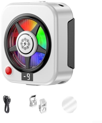 Magnetic Phone Cooler Gaming Fan with RGB Light Smart Temp Control 9 Modes USB-C Portable Radiator for iPhone for android(A)