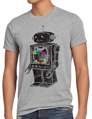 style3 Sheldon Testbild Roboter T-Shirt Herren, Größe:M;Farbe:Grau meliert