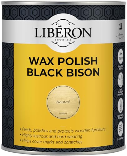 Libéron Wax Polish Black Bison Paste for Wood, Neutral, 1L | With added carnauba wax, Feeds, polishes & protects, Covers marks & scratches, Hard-wearing & lustrous finish
