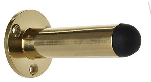Merriway BH02733 Pillar Door Stop Wall Mounted, 75mm (3 inch) - Polished Brass