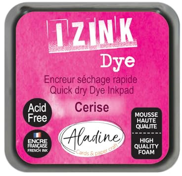 Aladine - Tampon Encreur Rose Fuchsia - Izink Dye 5 x 5 cm - Encre à Séchage Rapide - pour Scrapbooking, Carterie, Pochoirs, Loisirs Créatifs - Encre Française - Taille M - Cerise - 19257