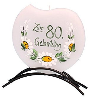 Dekohelden24 Hochwertige Flachkerze, mit Motiv - 80. Geburtstag -, 16 x 16 cm