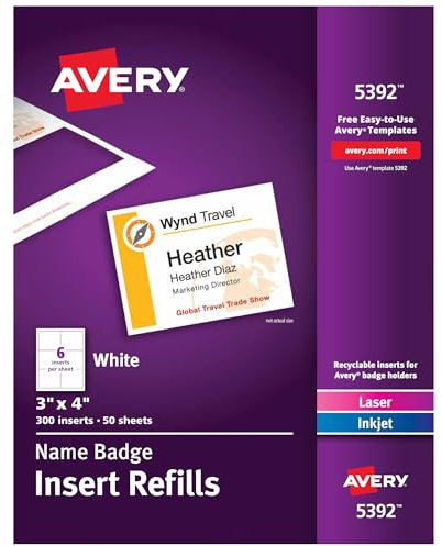 Avery Namensschild-Einsätze, 7,6 x 10,2 cm, drucken oder schreiben, Laser/Tintenstrahl, 300 Einsätze pro Packung, 5 Stück, insgesamt 1.500 Ausweiseinlagen (5392)