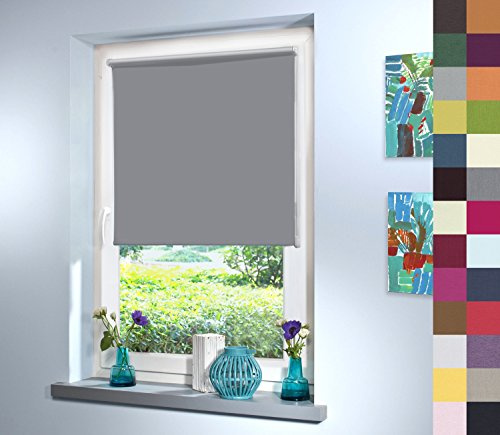 Sun World Verdunkelungsrollo nach Maß, Rollo nach Maß, Maßanfertigung Innenrollo, Balkontür, Rollos nach Maß, Blickdicht, für Fenster & Türen, Klemmfix ohne Bohren (220cm Höhe x 105cm Breite/Grau)