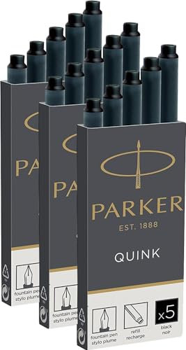 Parker Quink Nachfüllpatronen für Füllfederhalter, lange Patronen, 15er Packung, schwarze tinte