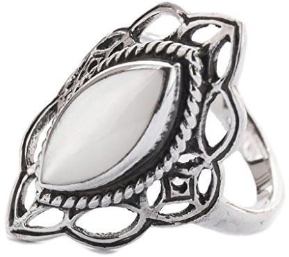 WINDALF Mittelalter Ring LÚNA h: 2.1 cm Elfenstern mit Perlmutt 925 Sterlingsilber (Silber, 56 (17.8))
