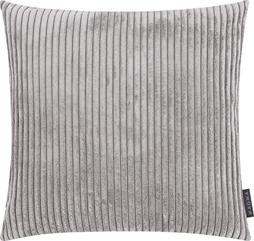 MAGMA Shara Kissenbezug 45x45 cm - grau,- samtig weich kuschelig Cord Look, rechteckiger Kissenbezug, für Wohnzimmer, Schlafzimmer, Büro und Gästezimmer Waschbar