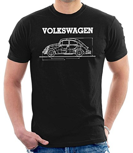 Volkswagen Beetle White Technical Diagram Men's T-Shirt