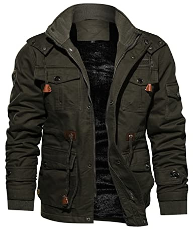 TACVASEN Men's Winter Jacket Fleece Lined Military Thick Coat Green M
