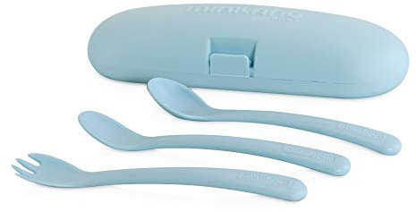 Miniland 89253 Set di Posate Anatomiche Evolutive con Astuccio, Blu