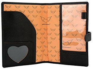 Mutterpasshuelle LEONA 100% Echtes Leder | Schwarz | Dokumenten- & Schreibmappe | Schwangerschafts-Organizer für Mutterpass, U-Heft, Impf- & Reisepass