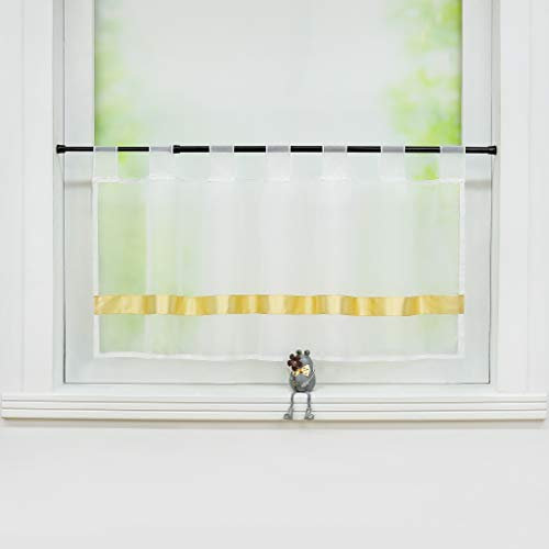 Joyswahl Scheibengardine Voile Bistrogardinen mit Satinband, Schlaufen »Julie« Küche Kurzgardine HxB 45x120cm Sand 1er Pack