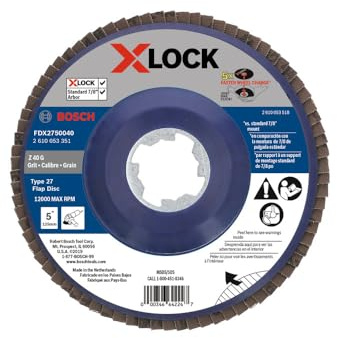 BOSCH FDX2750040 1-Piece 5 in. X-Lock Flap Disc 40 Grit Compatible with 7/8 in. Arbor Type 27 for Applications in Metal Blending and Grinding