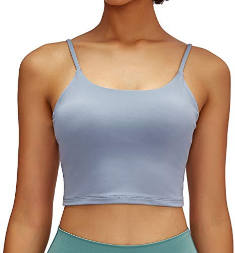 Lemedy Sport-BH, für Damen, gepolstert, Fitness, Workout, Laufshirt, Yoga, Tanktop - Blau - Large