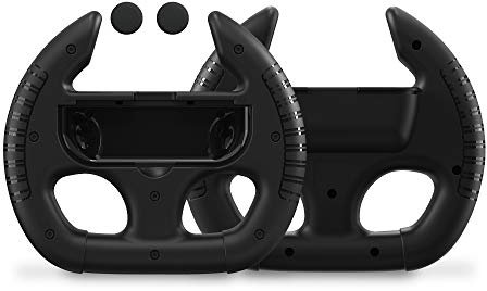 STEALTH Racing Wheels Compatible with Nintendo Switch Joy-Con Controllers - Black Twin Pack, with Analogue Stick Grips