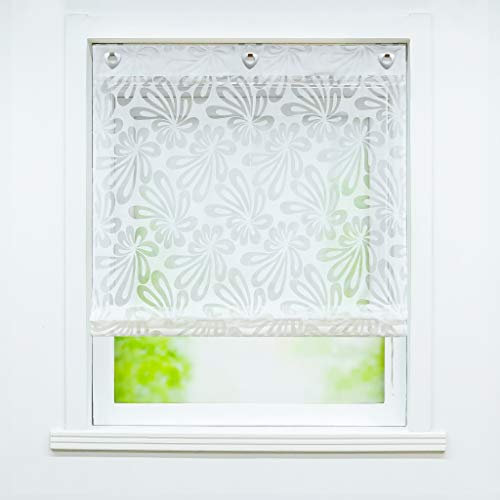 Joyswahl Ausbrenner - Tenda a pacchetto con motivo floreale Olivia trasparente con occhielli per appenderla, senza forare, per cucina, soggiorno, soggiorno, 120 x 140 cm (larghezza x altezza),