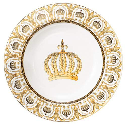 Harald Glööckler Pompöös Suppenteller mit Krone Weiß/Gold Ø 22,3 x H. 3,7 cm - Runder Porzellan Teller - Designed by