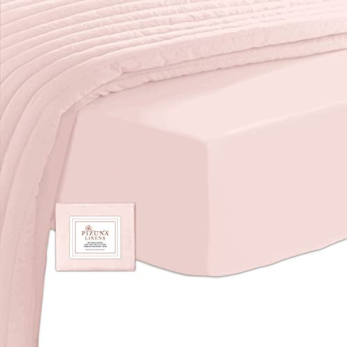 Pizuna 400 Baumwollbettlaken 190x200-200x200cm Licht Rosa, 100% langes Baumwollbettzeug, weiches Mako-Satingewebe für Matratzenhöhen bis zu 40 cm (100% Baumwollbettlaken)