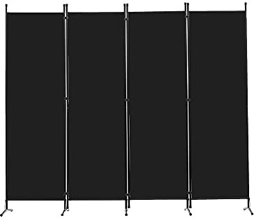 Mingone Paravent 4 pièces - Brise-Vue Pliable avec Cadre en métal - Tissu mélangé de Polyester pour Salon, Chambre à Coucher, Cuisine, Bureau, Balcon, Jardin - Noir - 200 x 176 cm