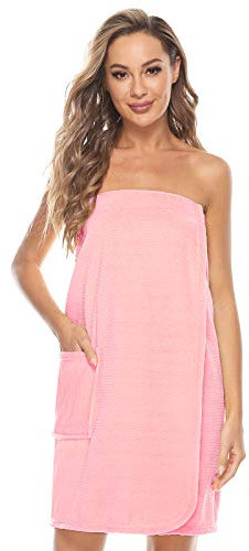 vislivin Accappatoio da Bagno per Donna Asciugamano Avvolgente Spa Accappatoio con Cuffia da Doccia Asciugamano con e Tasca Rosa L