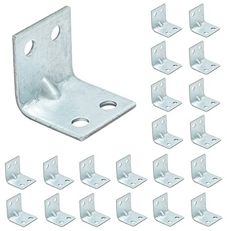 VHG Innovation VHG Corner Brackets Wood Connectors - Pack of 20 (20 x 20 x 20 x 1.5) Heavy Duty Reinforced Braces,L Shaped Angle Connector with Beading,Galvanised Steel Metal Sheet,Galvanised Silver